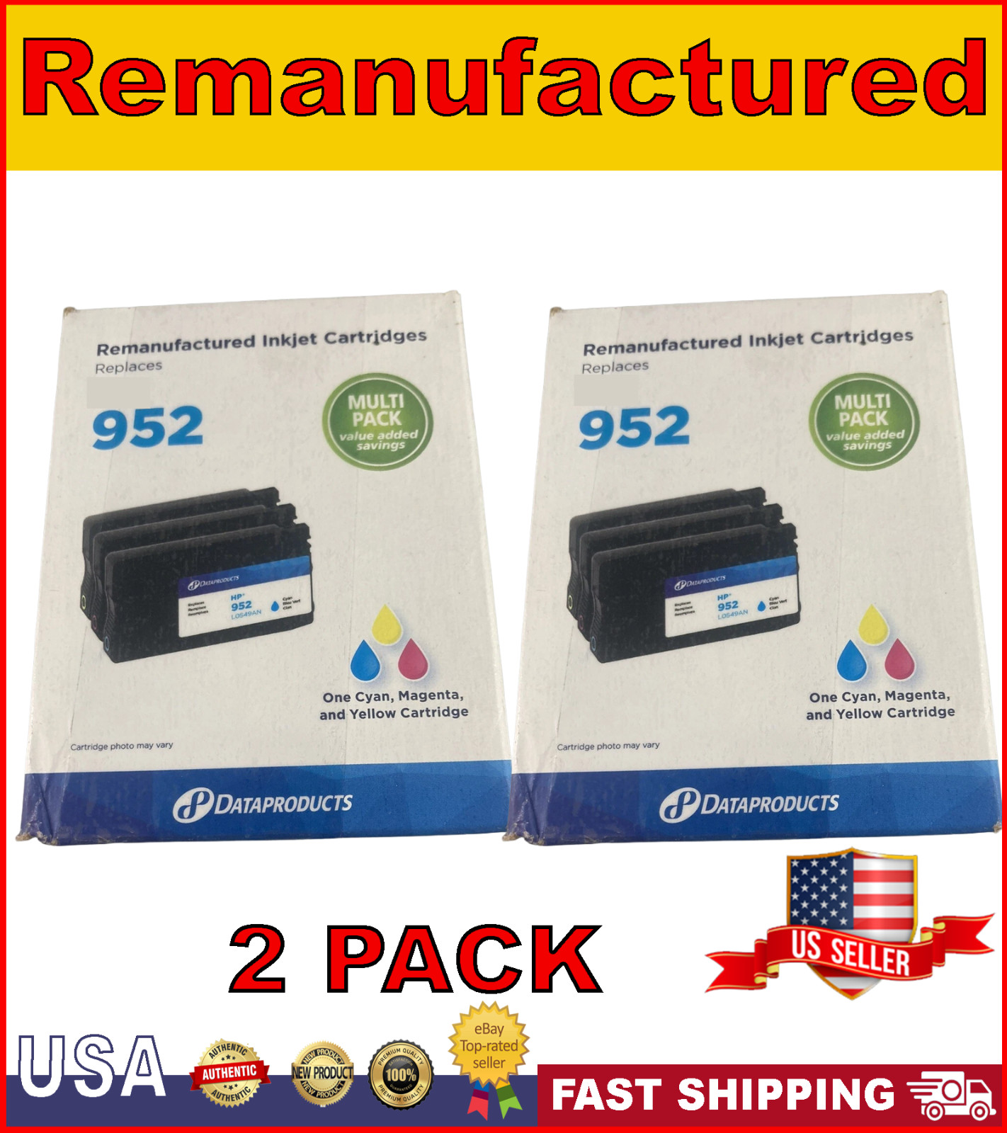 Dataproducts reman Color Ink Cartridges 952- Cyan, Magenta, Yellow | 2 PACK