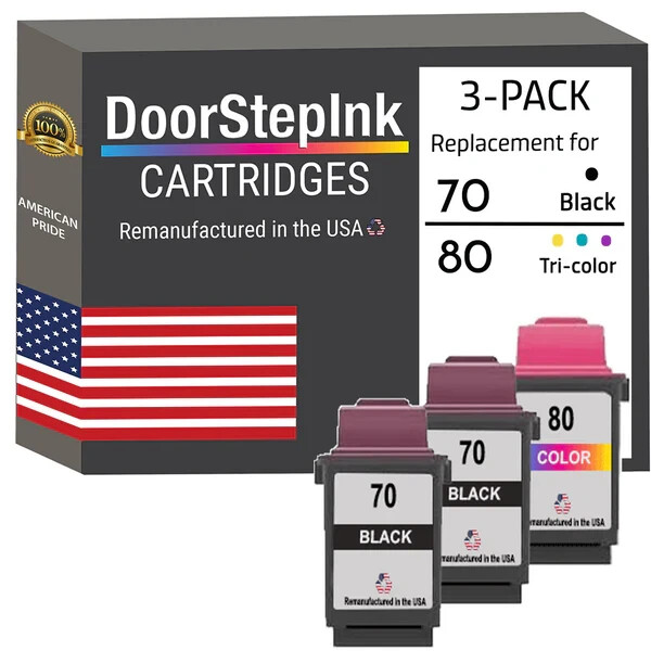 DoorStepInk Compatible Ink Cartridges for Lexmark #70 2Black & #80 Tri-Color-USA