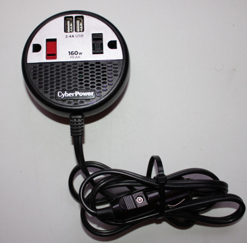 CyberPower Power Inverter 160 Watt Peak 2 AC Outlets & 2 USB Ports. CPS160PPB2U