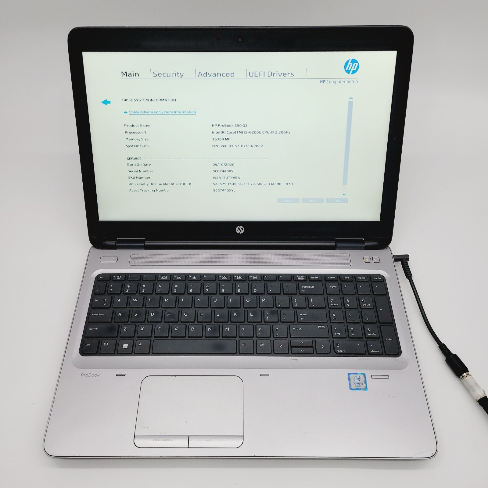 HP ProBook 650 G2 Core i5-6200U 2.3GHz  16GB RAM No HDD 15.6" ***Boot to Bios