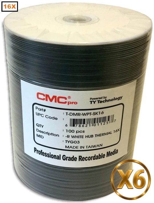 600-Pak CMC PRO (TY Technology) =WHITE THERMAL HUB= EVEREST 16X 4.7GB DVD-R's