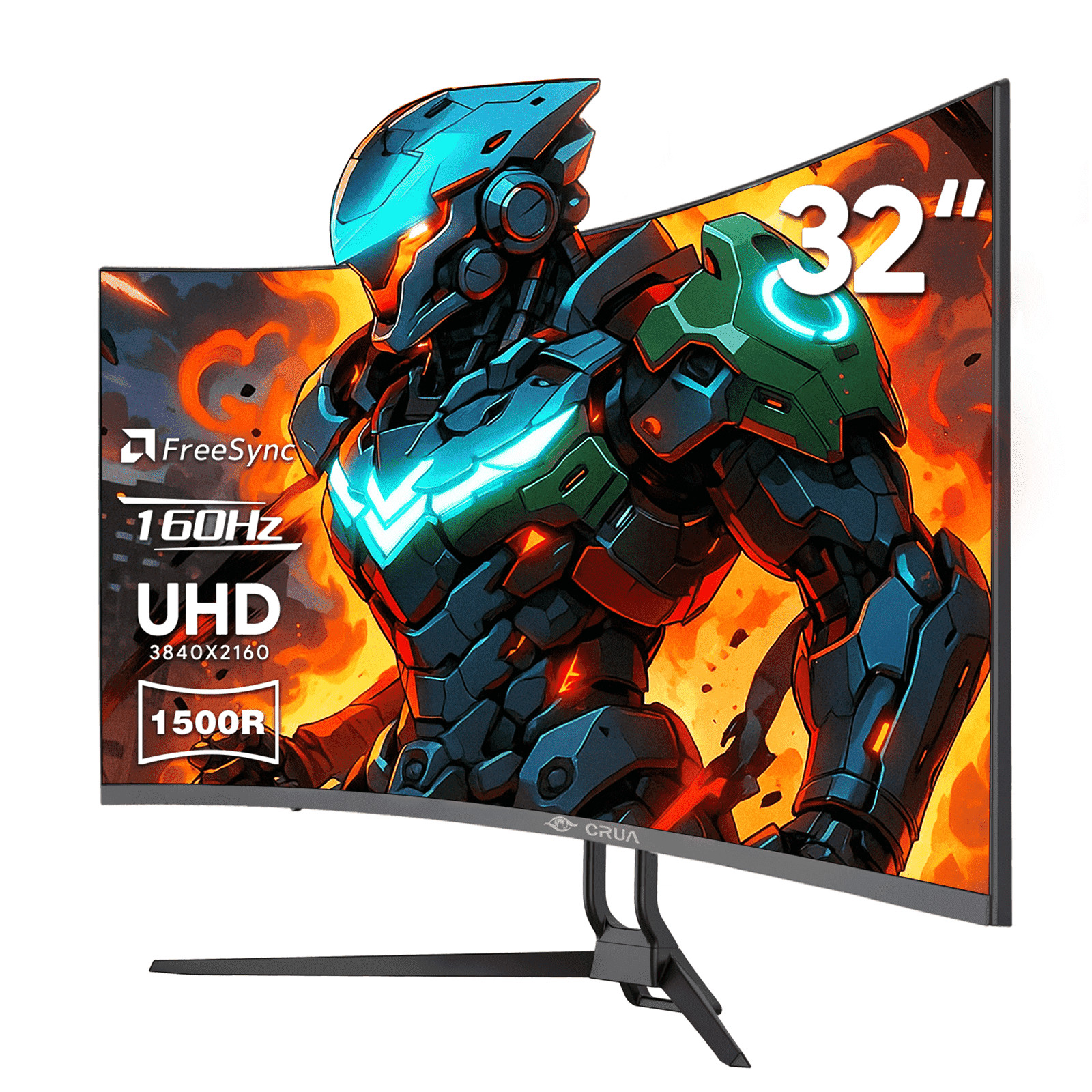 CRUA 32-Inch Curved UHD 4K Monitor, 160Hz Refresh Rate, 1500R Curvature, Black