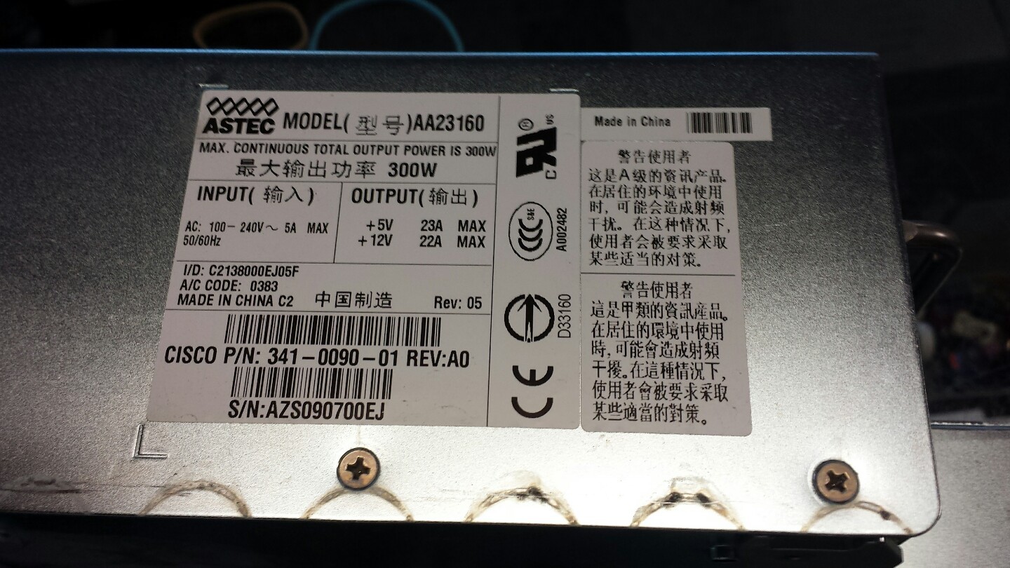 Astec Cisco 341-0090-02 AA23160 300W Power Supply TESTED/ working 