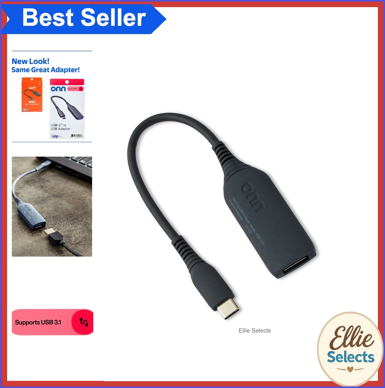 USB-C to USB Adapter 4 Inch Black 5 Gbps Data Transfer for Laptop PC Charging