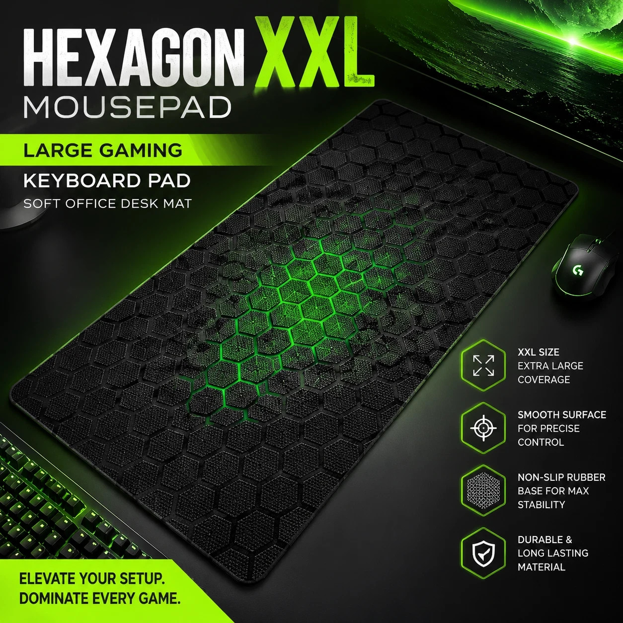 Hexagon XXL Mousepad Large Gaming Keyboard Pad Soft Office Desk Mat
