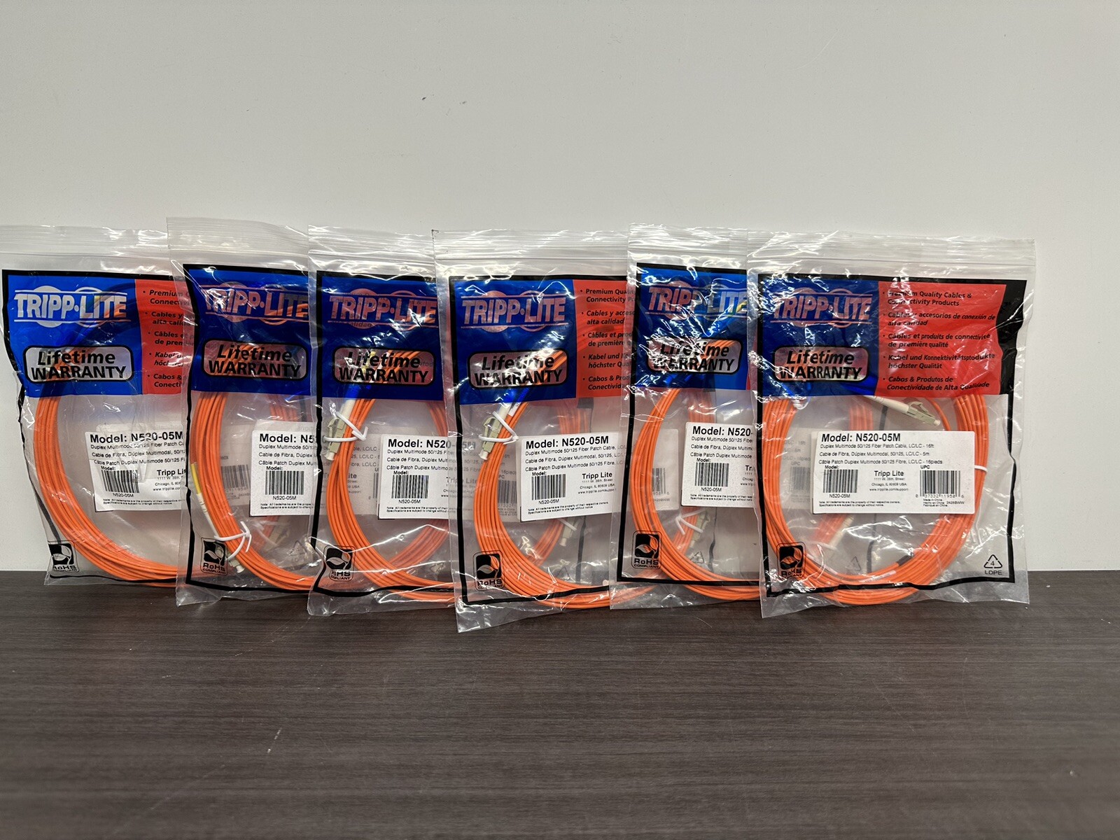 Lot Of 6 Tripp Lite N520-05M Fiber Patch Cable Optic Mode 50/125 - A53