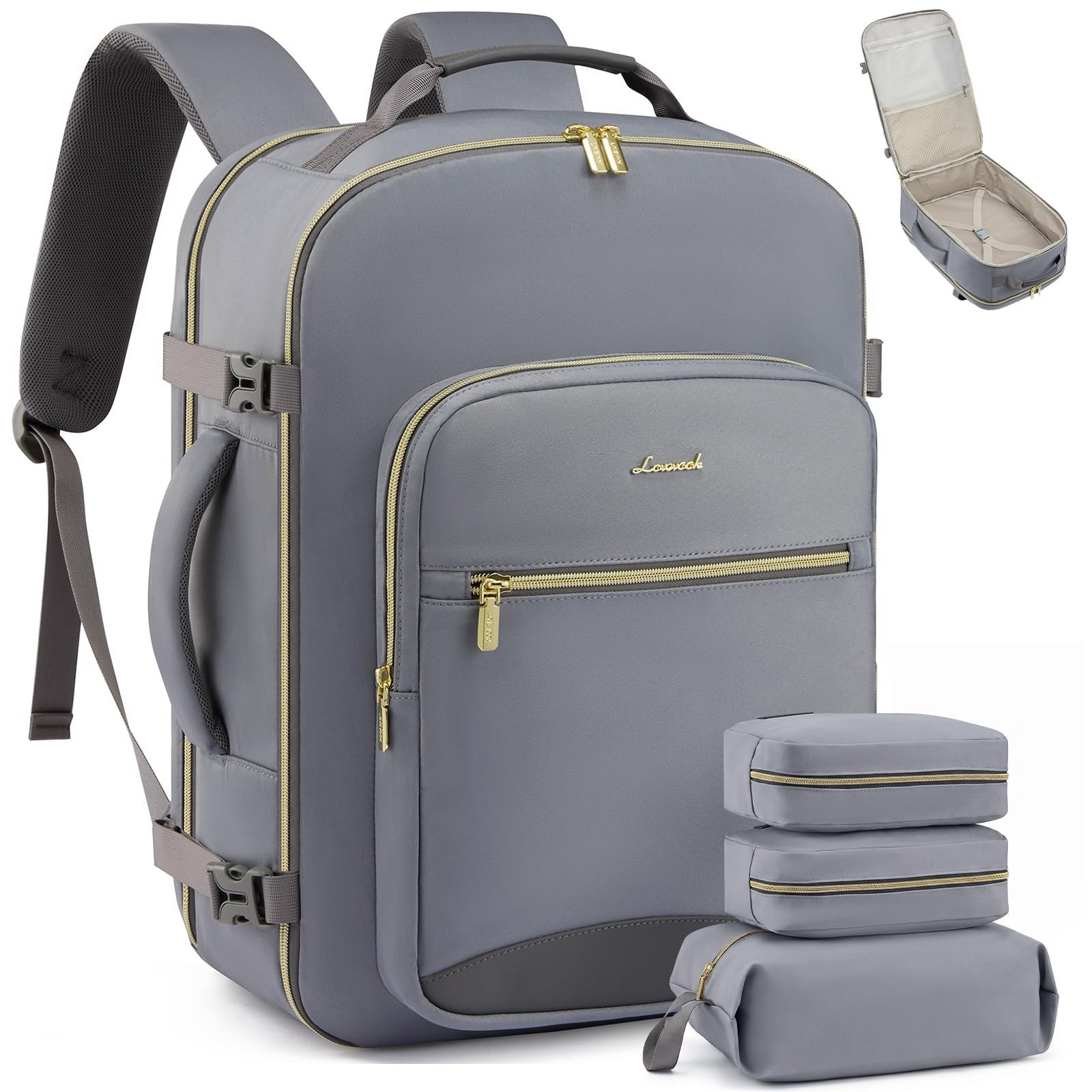 LOVEVOOK 50L Travel Backpack X-Large-50L-4Pcs(Standard), Grey - Midnight