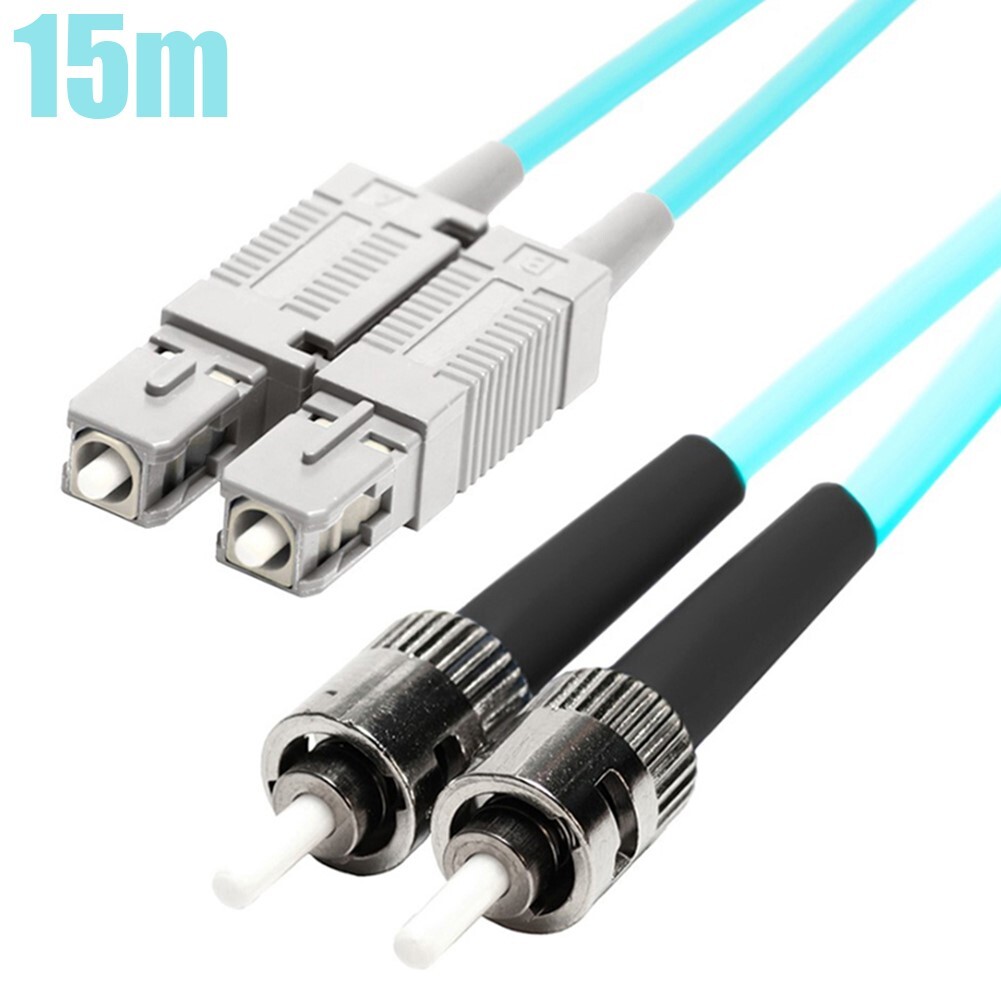 15M SC to ST UL OM4 Duplex 50/125 Multi Mode Fiber Optic Optical Cable 3mm Aqua