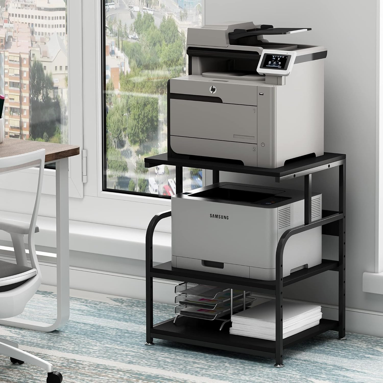 Printer Stand, 23.6 X18.9 X 30 Inches Large Printer Table with Adjustable Storag