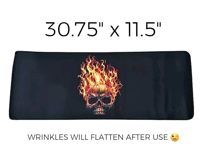 Extended Gaming Mouse Pad XL 30" Mat Stitched Non Slip Black Skull Flames Burnin