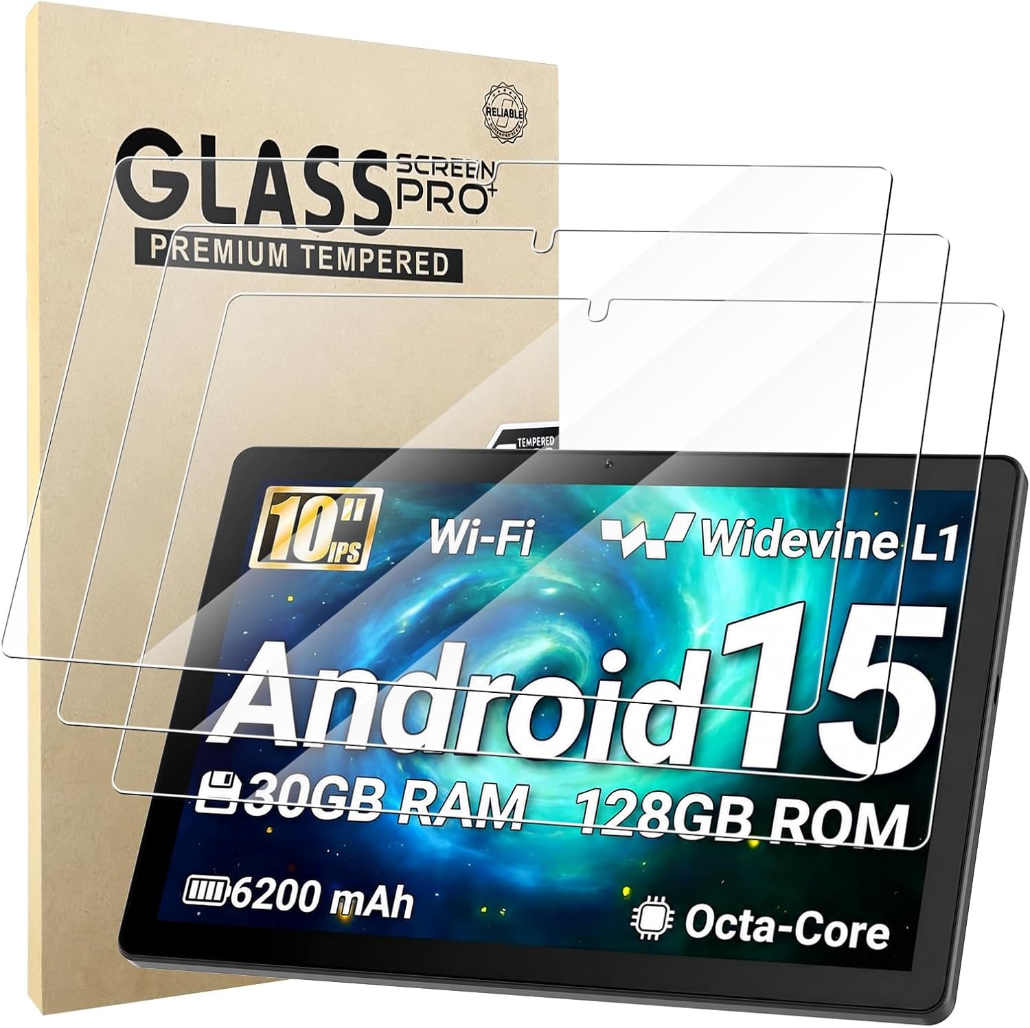 3 Pack Screen Protector Compatible with Evermyth Tablet G13 10 Inch Android 15,