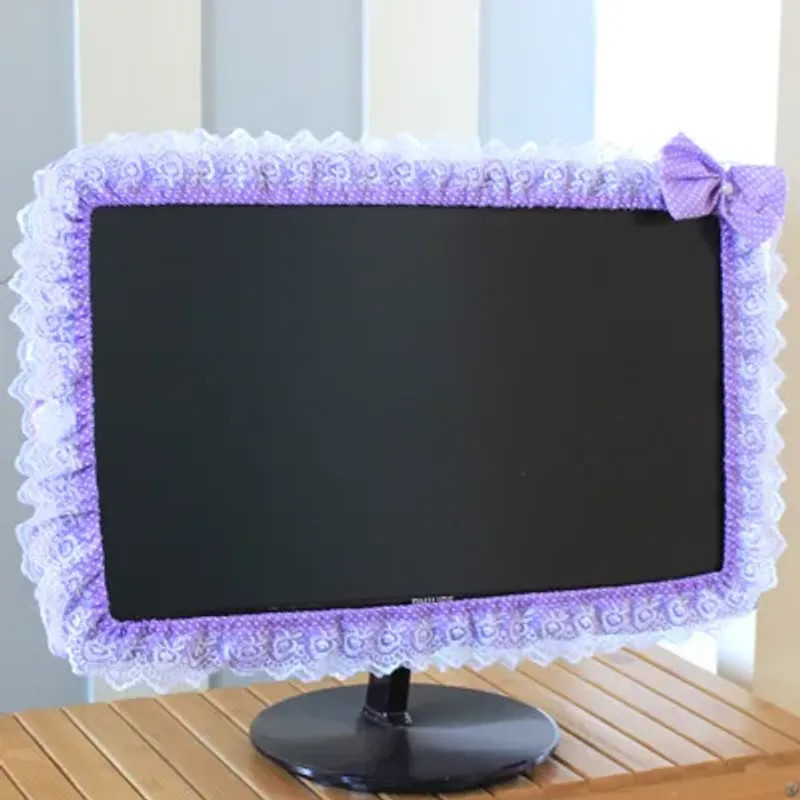 Lace Fabric Computer Frame Cover With Elastic Pen Pocket Bow Home Decorations