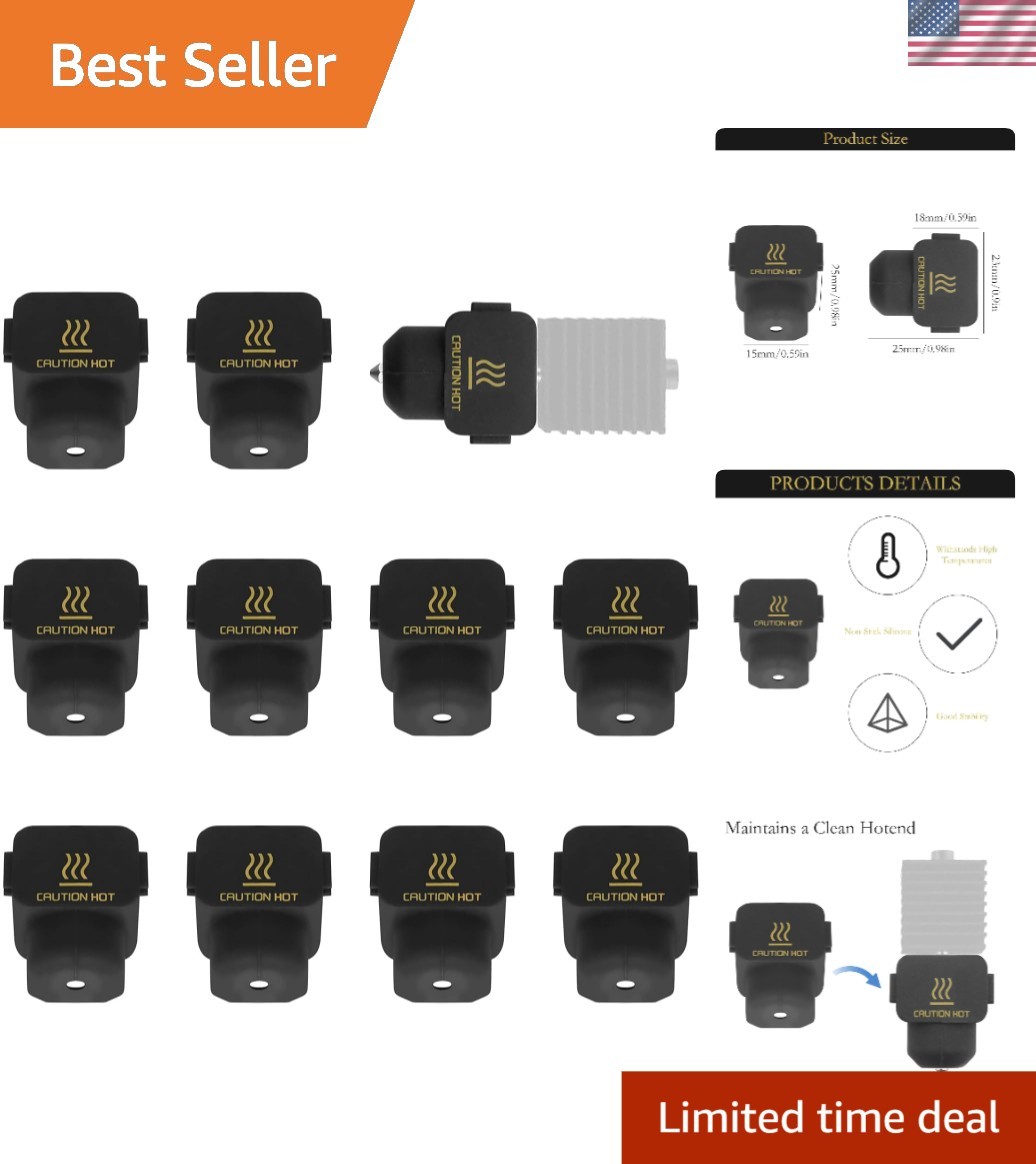 High-Temperature Silicone Cover for 3D Printer Hotend - Set of 10 Accessories