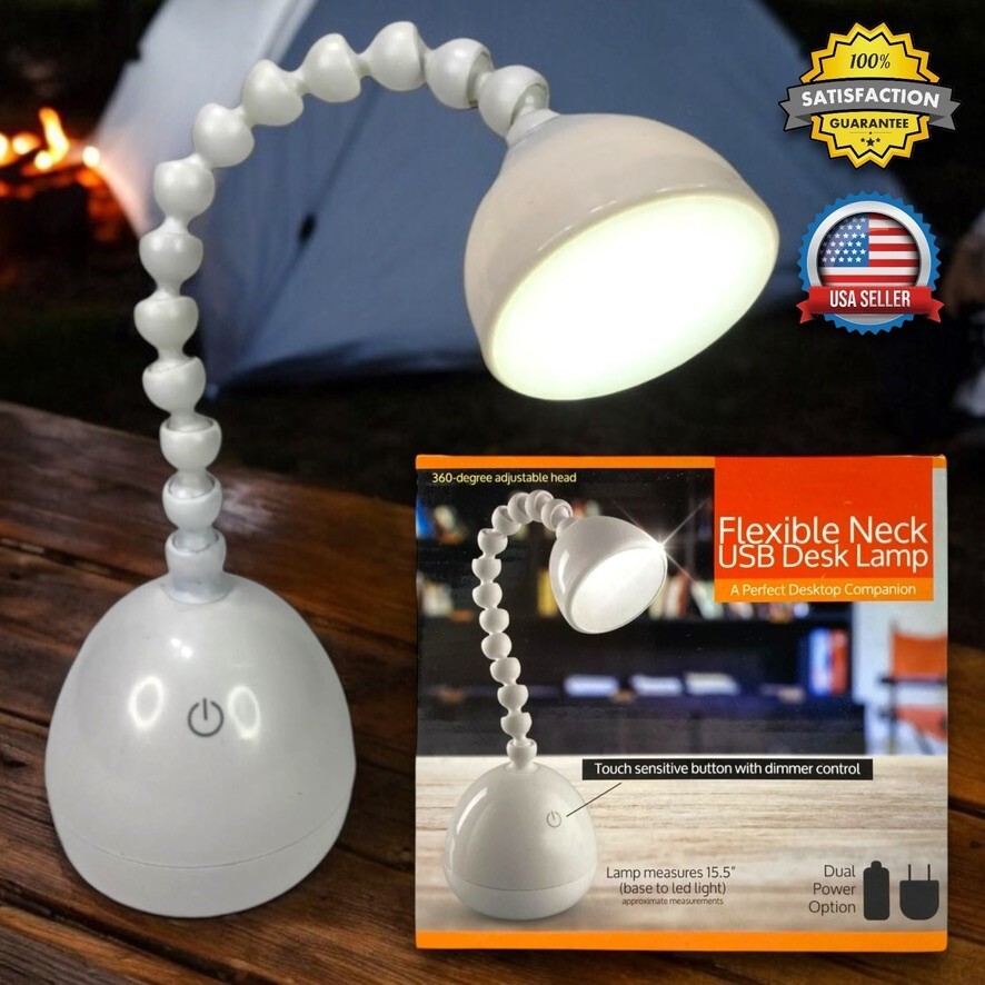 Dimmable LED Touch Desk Lamp, USB or Battery Power, Portable, Adjustable Neck