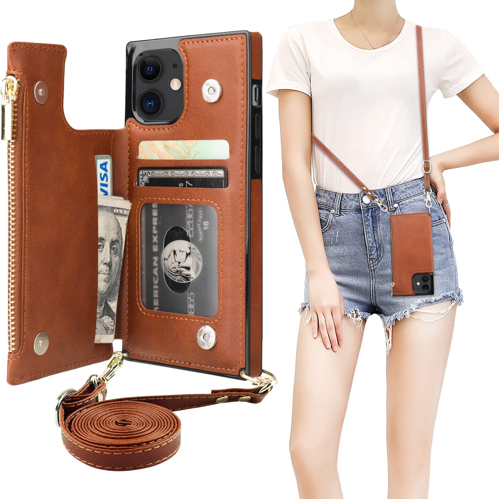 Bocasal Wallet Case For Iphone 12/12 Pro Card Holderzipper Card Slot Protector