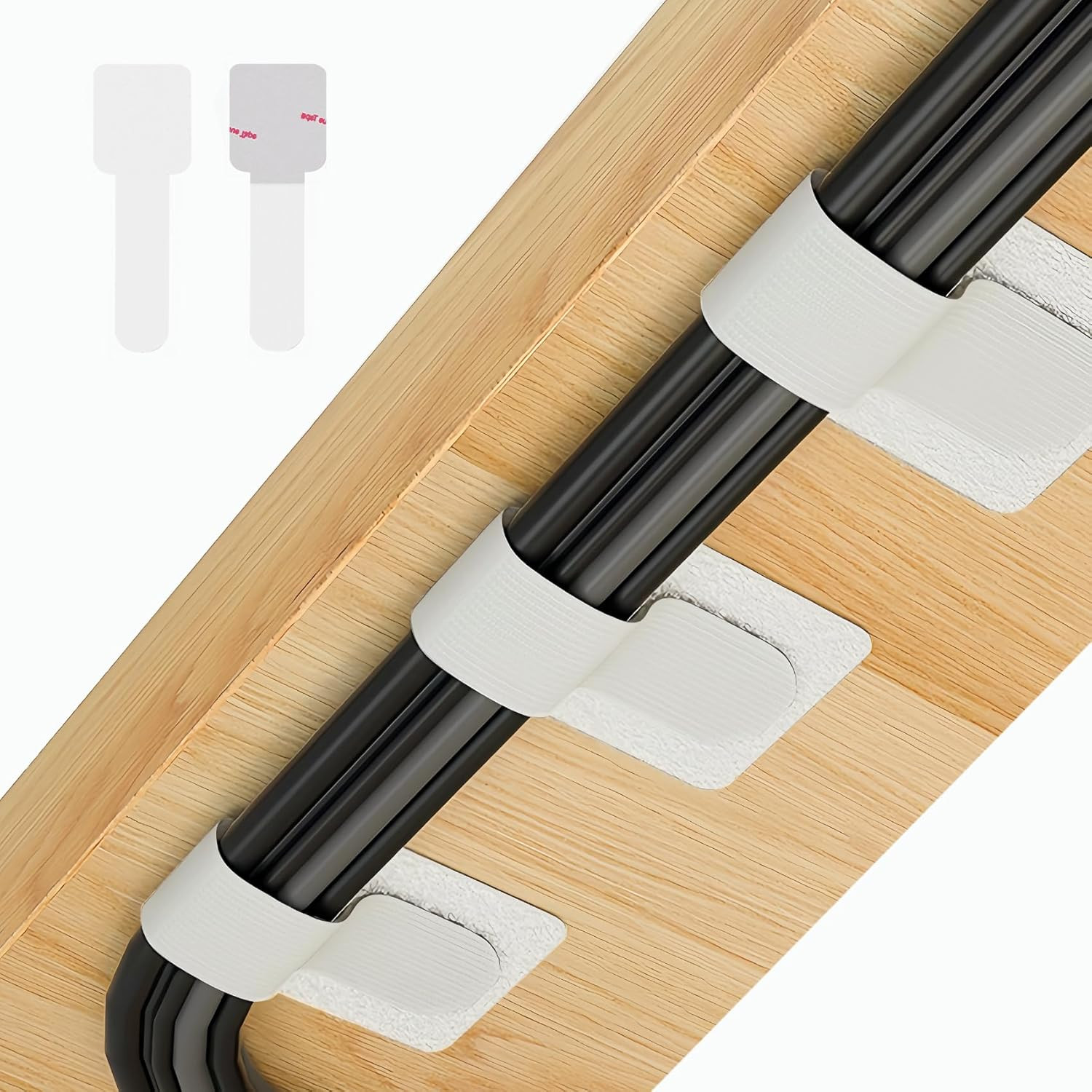 50 PCS Hook and Loop Cable Ties, under Desk Cable Management, White