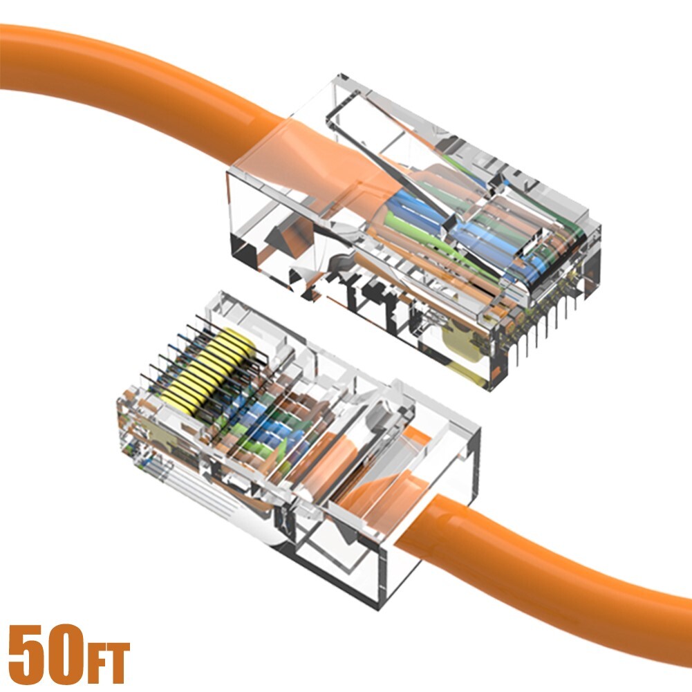 50FT Cat5e RJ45 Ethernet LAN Network UTP Non-Booted Patch Cable Copper Orange