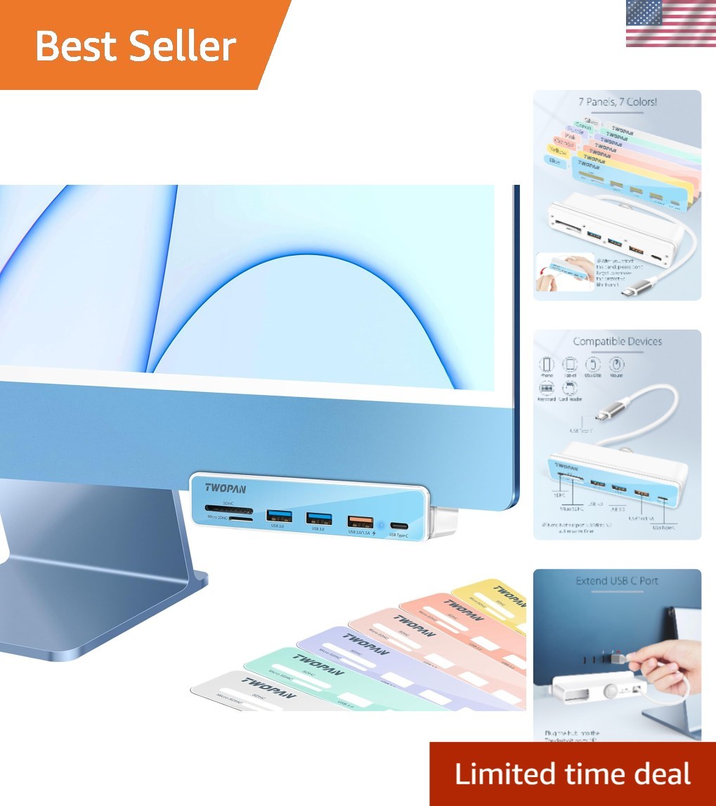 Compact 6-in-1 USB C Hub for iMac – Fast Transfers, Innovative Design, 7 Colors