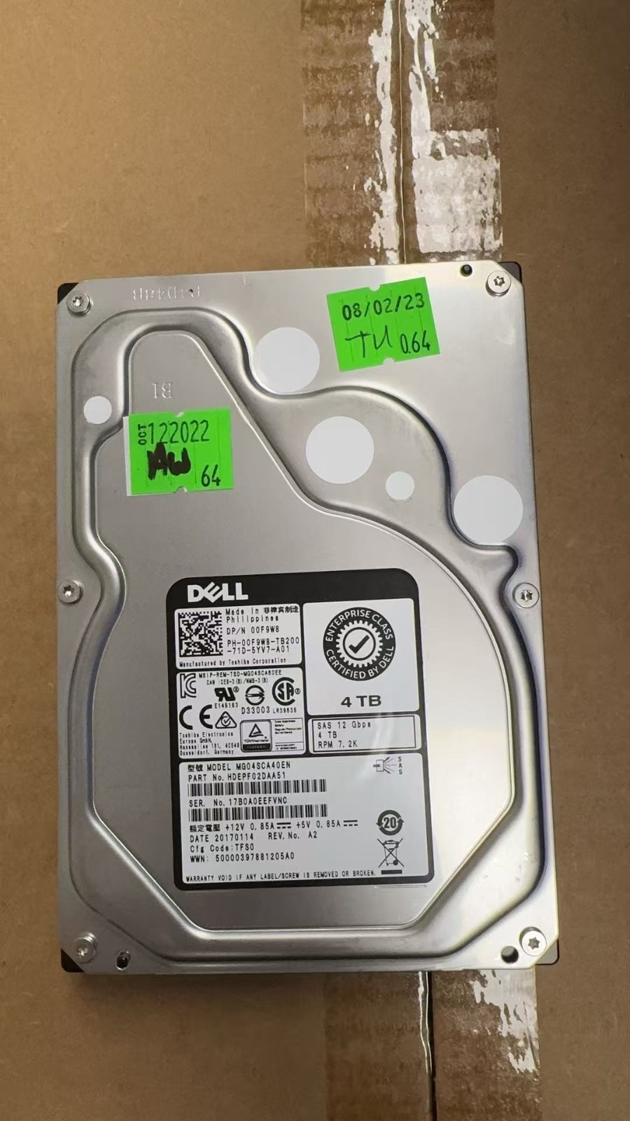 Dell 0F9W8/0HNX0W 4TB Internal 7200 RPM SAS 3.5" HDD Hard Drive - MG04SCA40EN