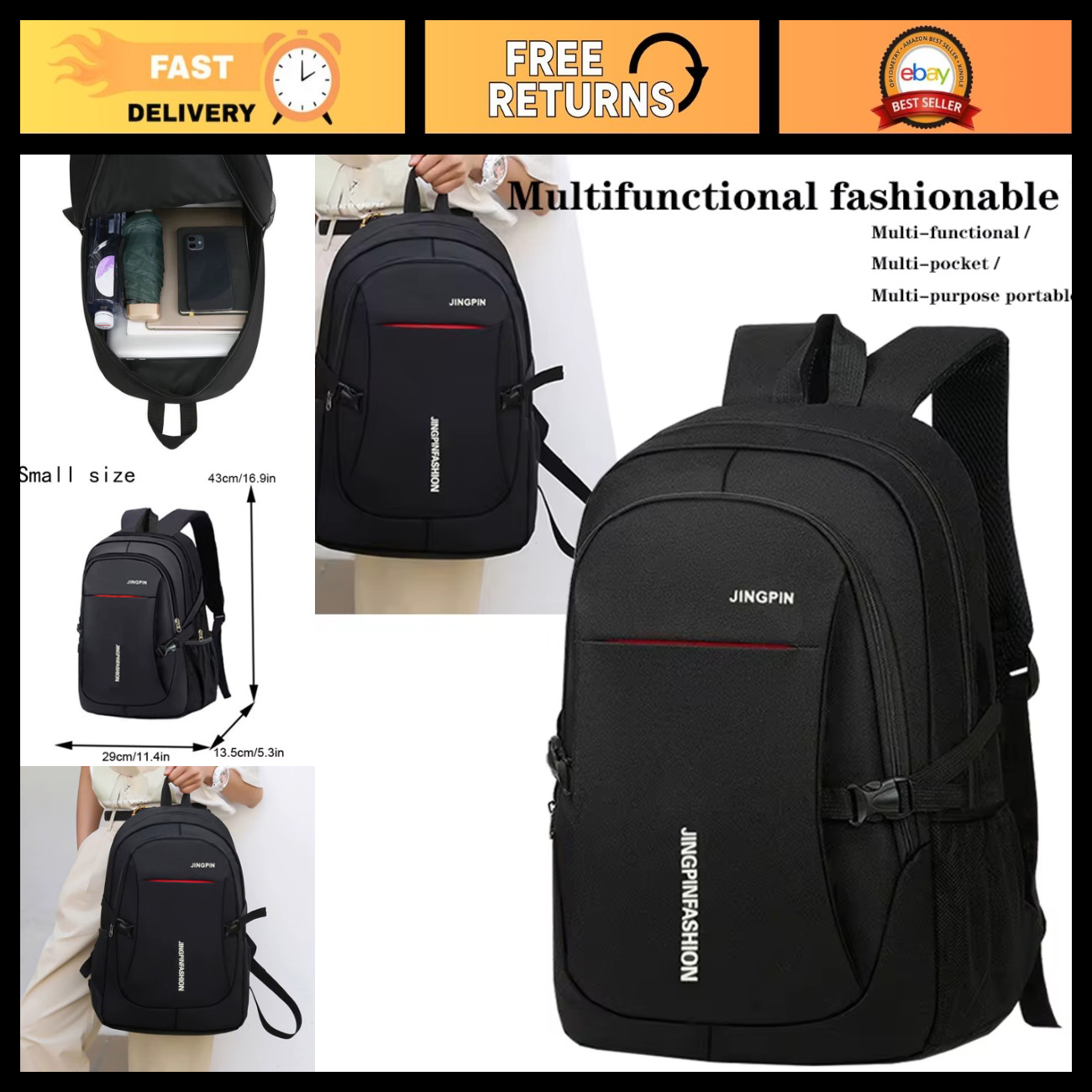 Durable Water-Resistant Oxford Laptop Backpack, Multi-Zipper Rucksack for Work &