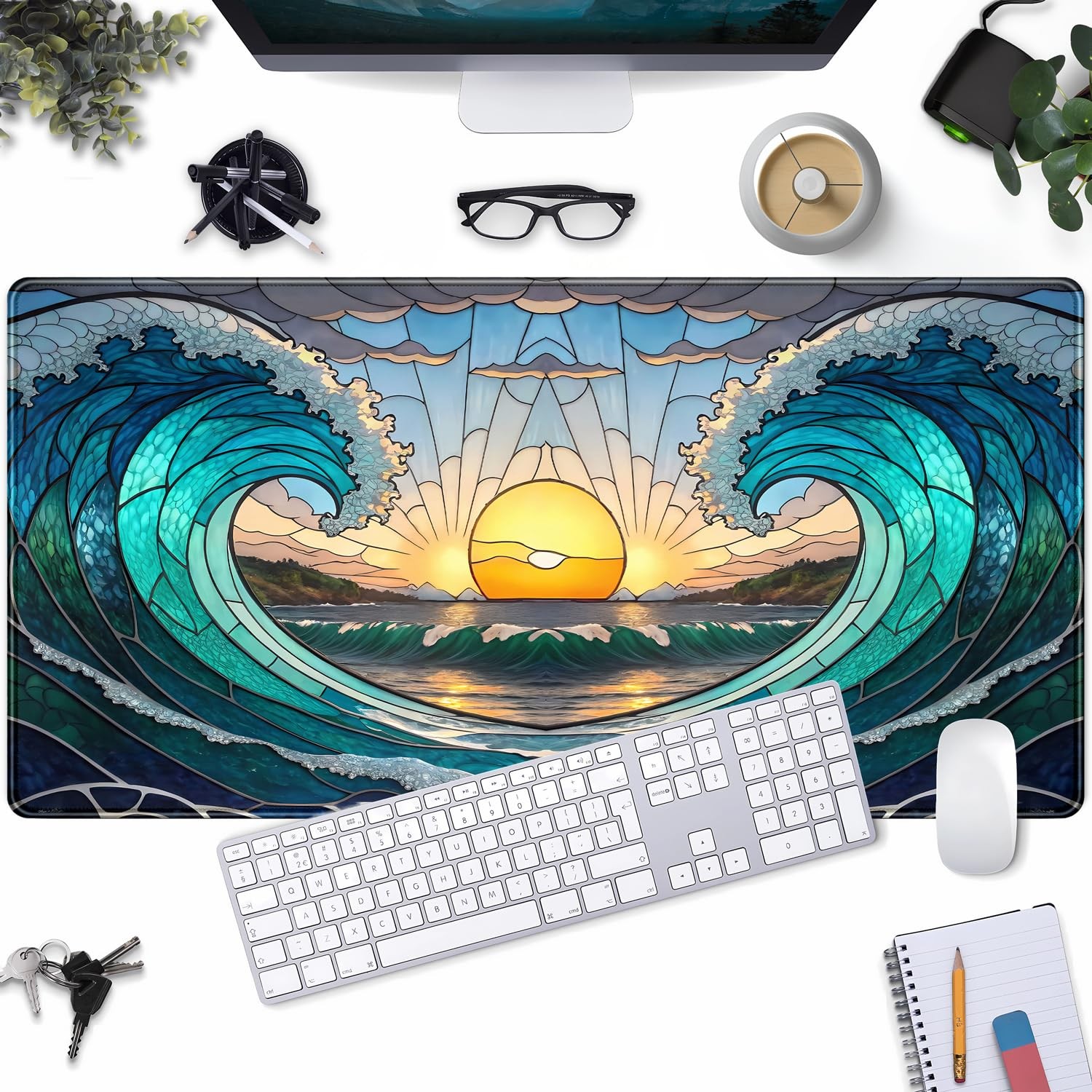 YKJWW Beach Sunset Desk Pad Cute Large Mouse Keyboard Desk Mat, Aesthetic Cut...