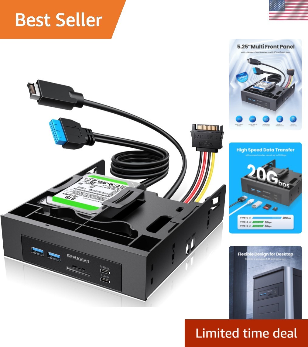 5.25” Front Panel USB Hub, Internal SD/microSD Card Reader for Desktop PC, Ge...