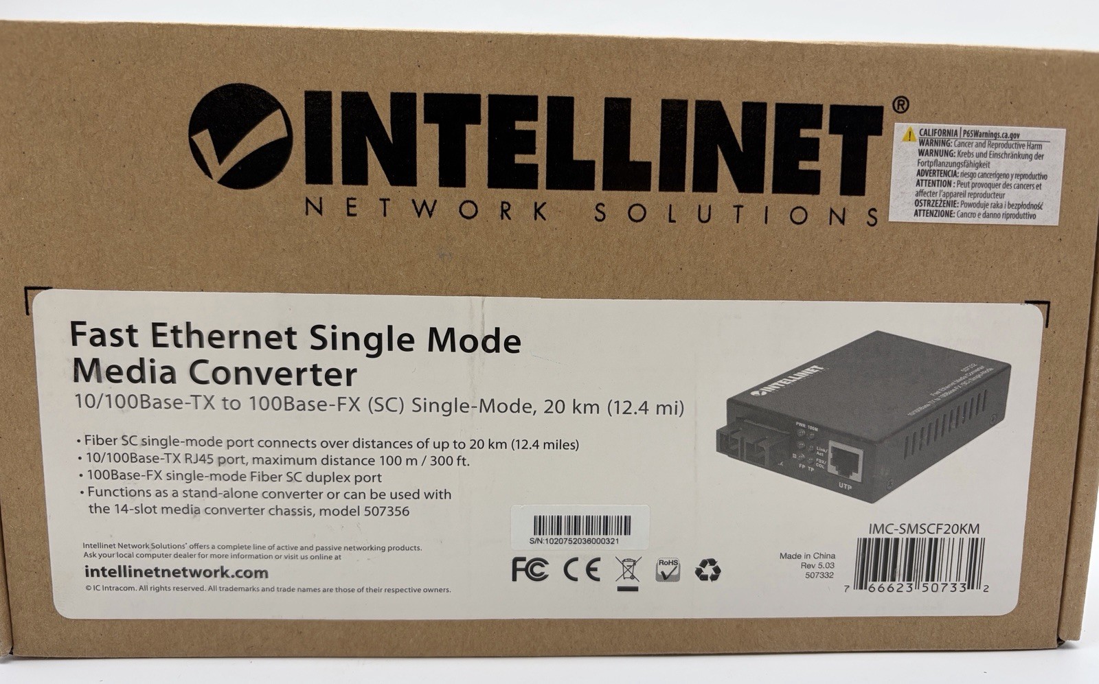 Intellinet Fast Ethernet Single Mode Media Converter (SC) 20 km
