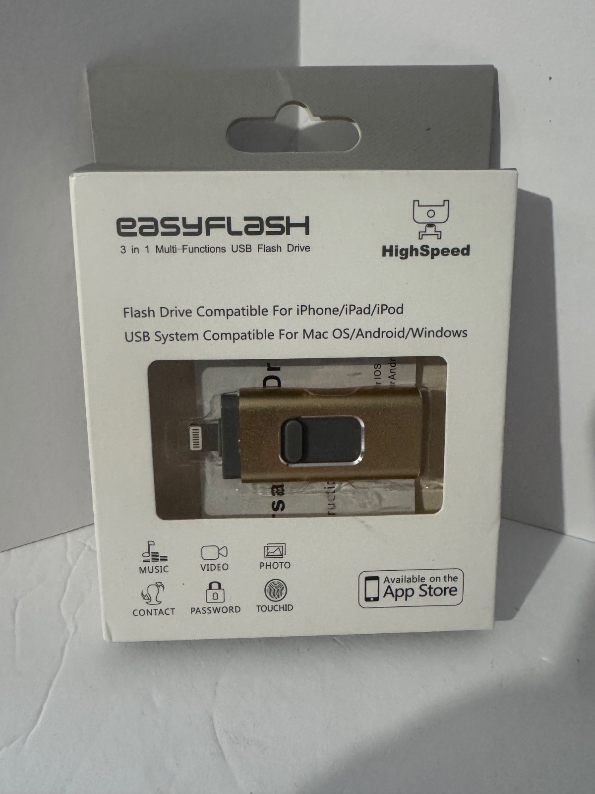 EASYFLASH 3- IN -ONE USB 265 HIGH SPEED FLASH DRIVE FOR IPHONE/PAD/POD NEW