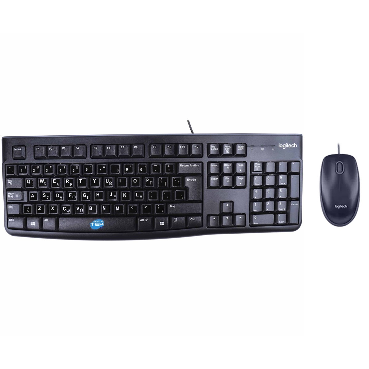 Logitech Mk120 Kit Mouse And Keyboard USB Wired Layout With Greek Stickers