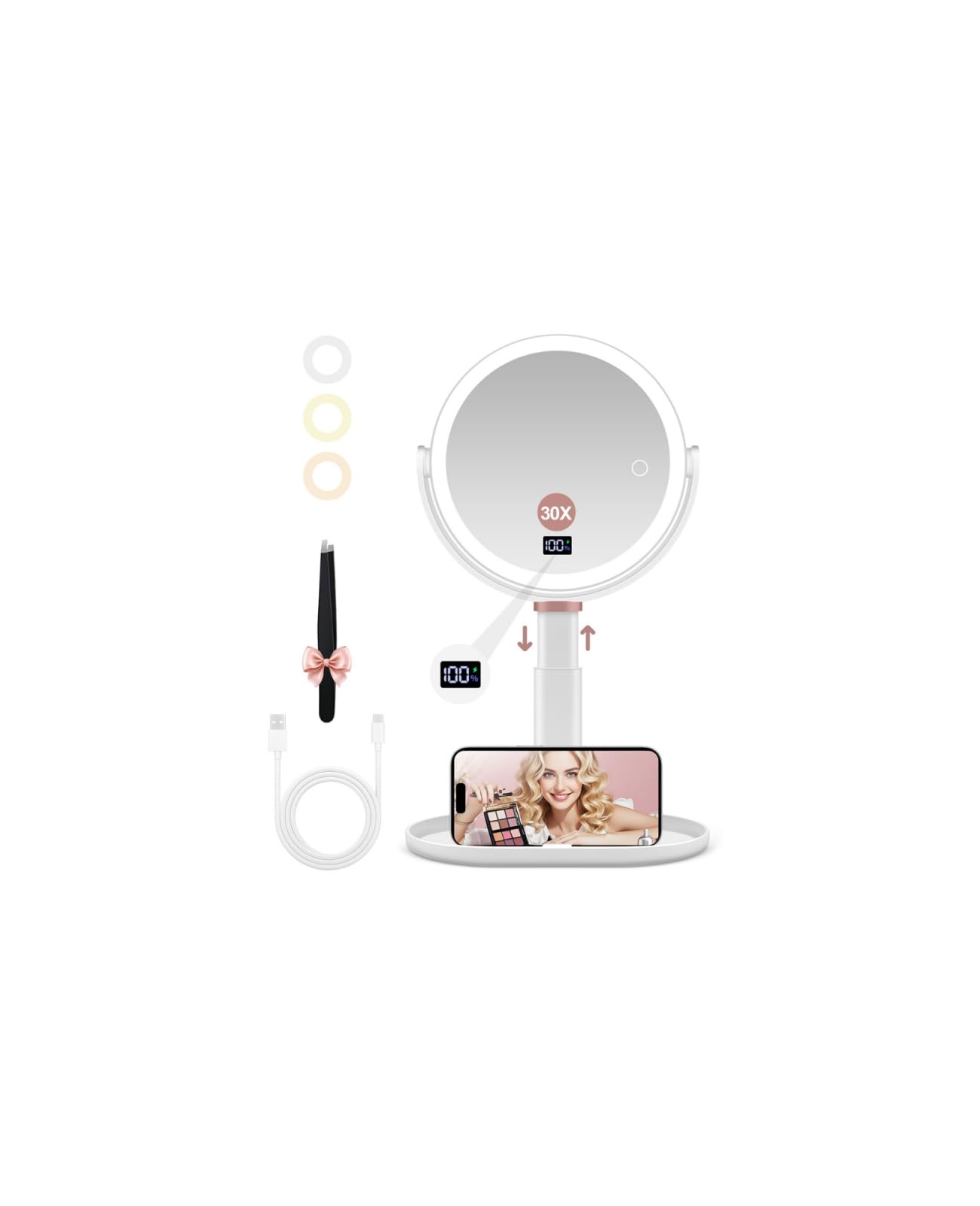 GOMIPURU Makeup Magnifying Mirror with Light 30X/1X, Digital Display, 2-Sided To