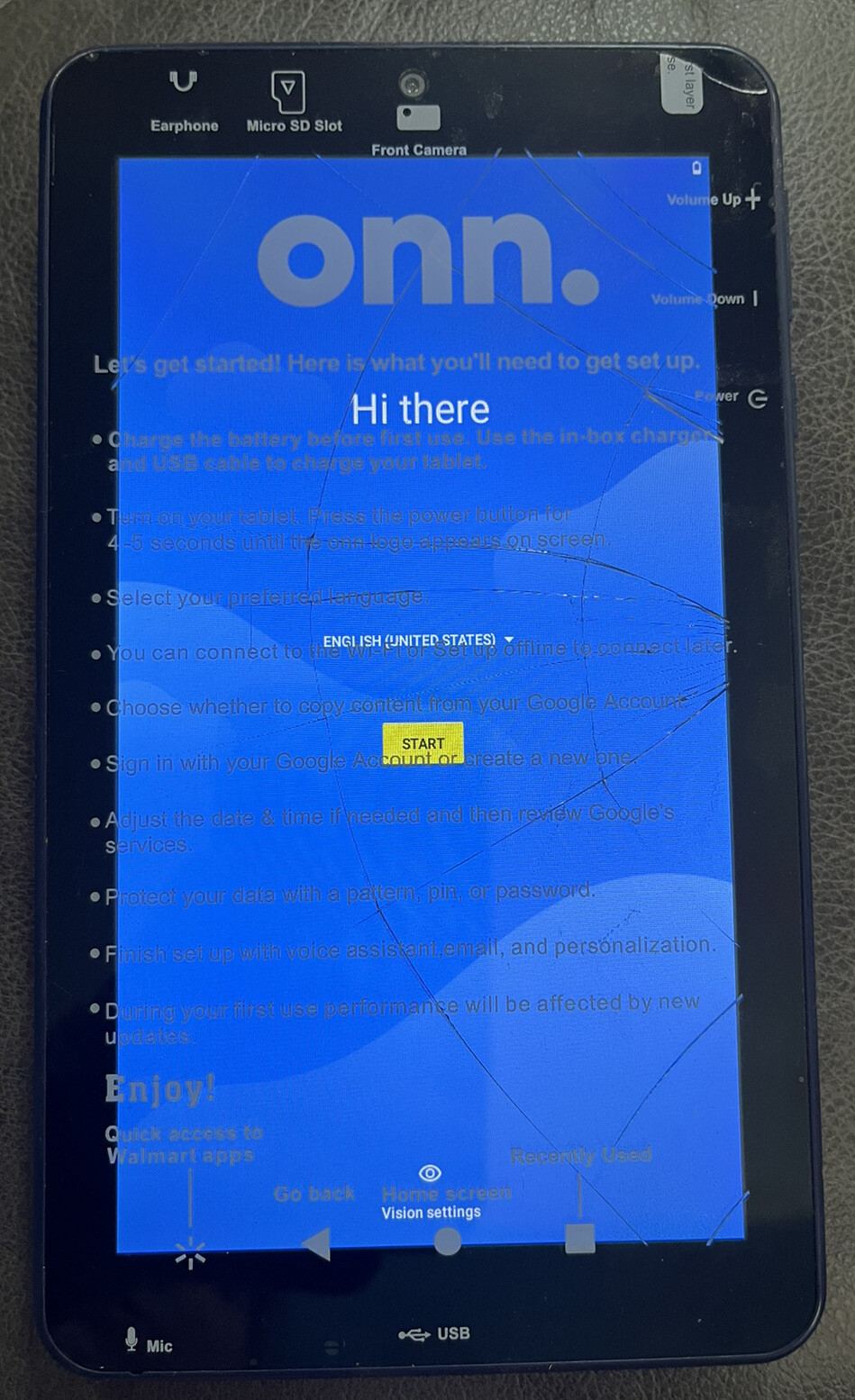 Onn Surf 2nd Gen 7" Android Tablet, 16GB 2GB RAM 11 Go 2GHz, Blue PART ONLY A