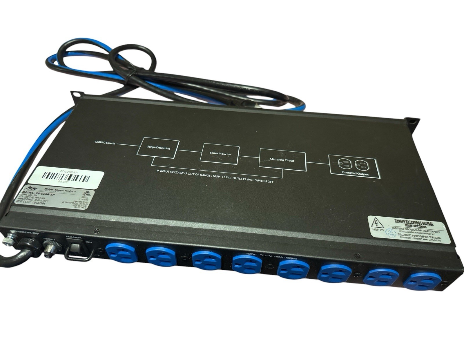Middle Atlantic 20 AMP PD-920R-SP Rackmount 9 Outlets Series Surge
