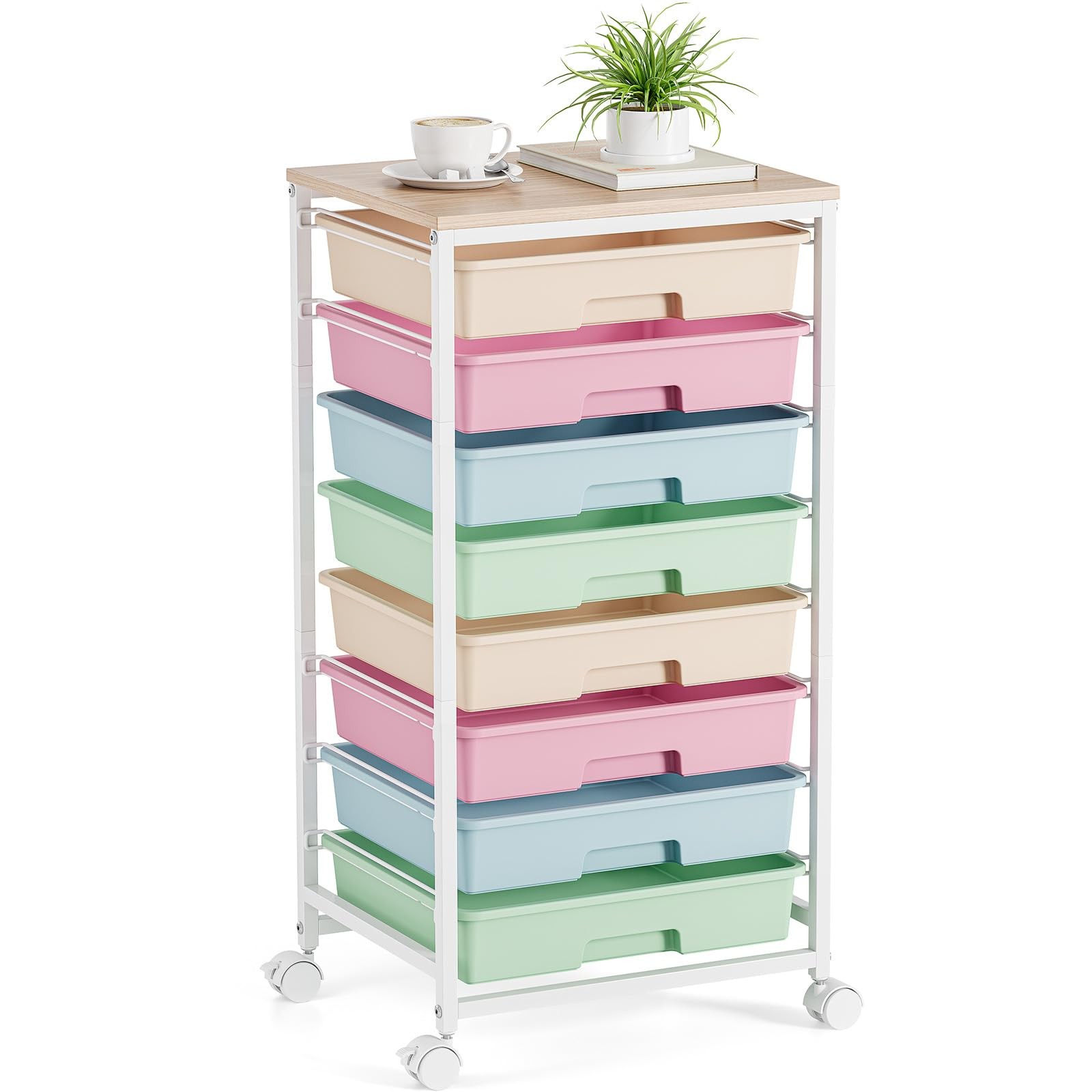 Rolling Storage Cart 8 Drawers Wooden Tabletop Rainbow Classroom Art Teacher