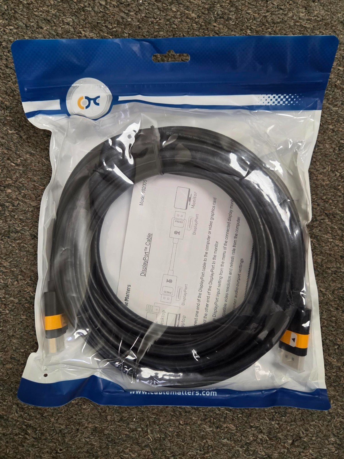 Cable Matters DisplayPort to DisplayPort Male Cable 25ft (Black) PN 102005-25