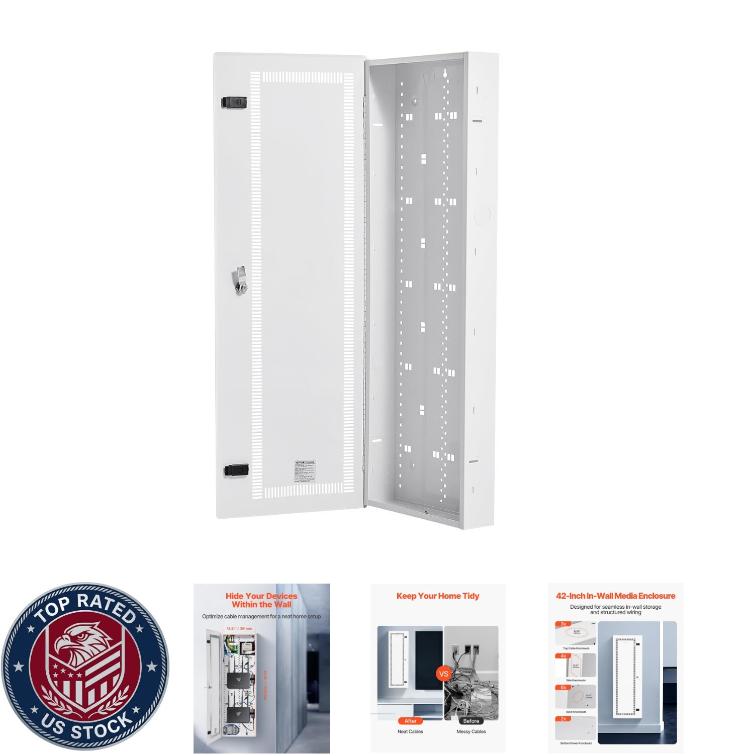 Media Enclosure, 42-Inch, Structured Media Center With Vented Hinged Door, Cable
