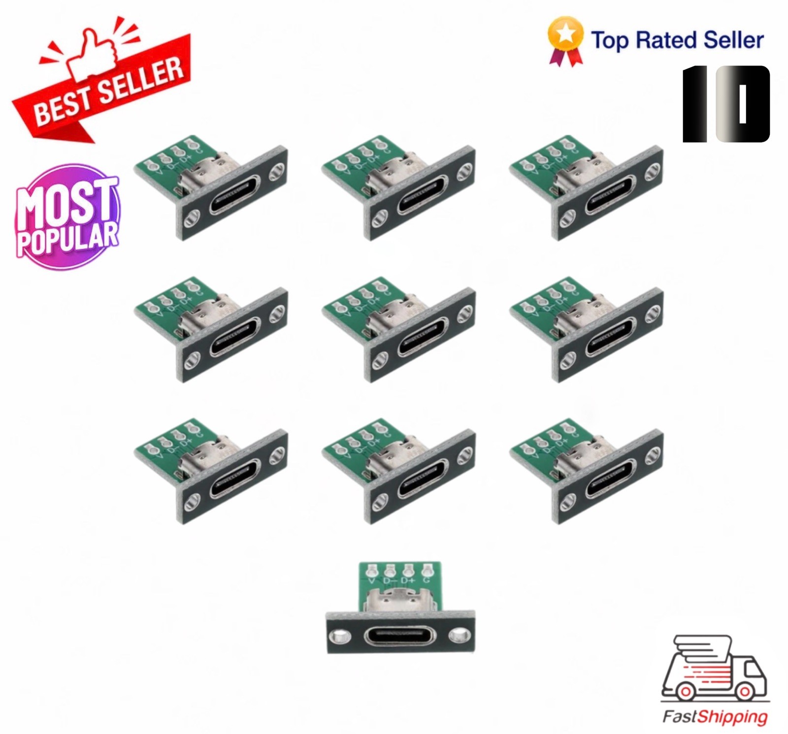 10 Pcs USB C Panel Mount Connector Type C Female Socket DIY Solder Port