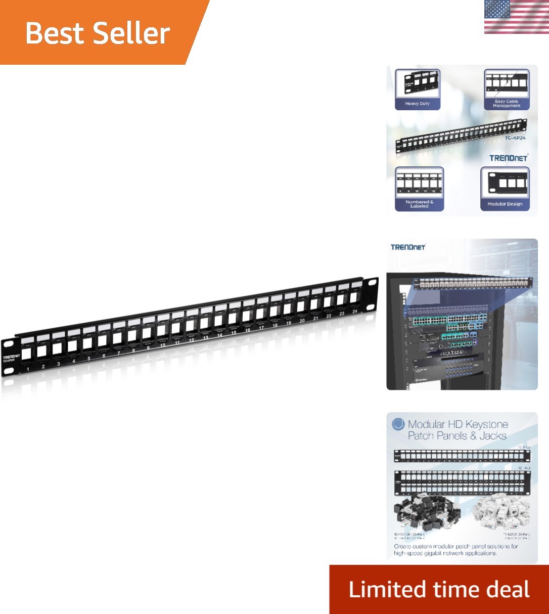 Durable 24-Port 1U Patch Panel for Cat6 Jacks - Seamless Indoor/Outdoor Solution