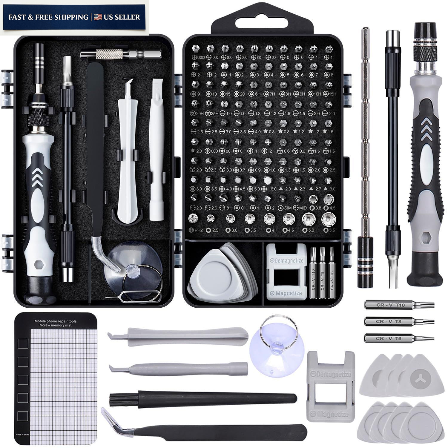 SHOWPIN Precision Computer Screwdriver Kit: 122PCS Small, Gray-122pcs-1pack