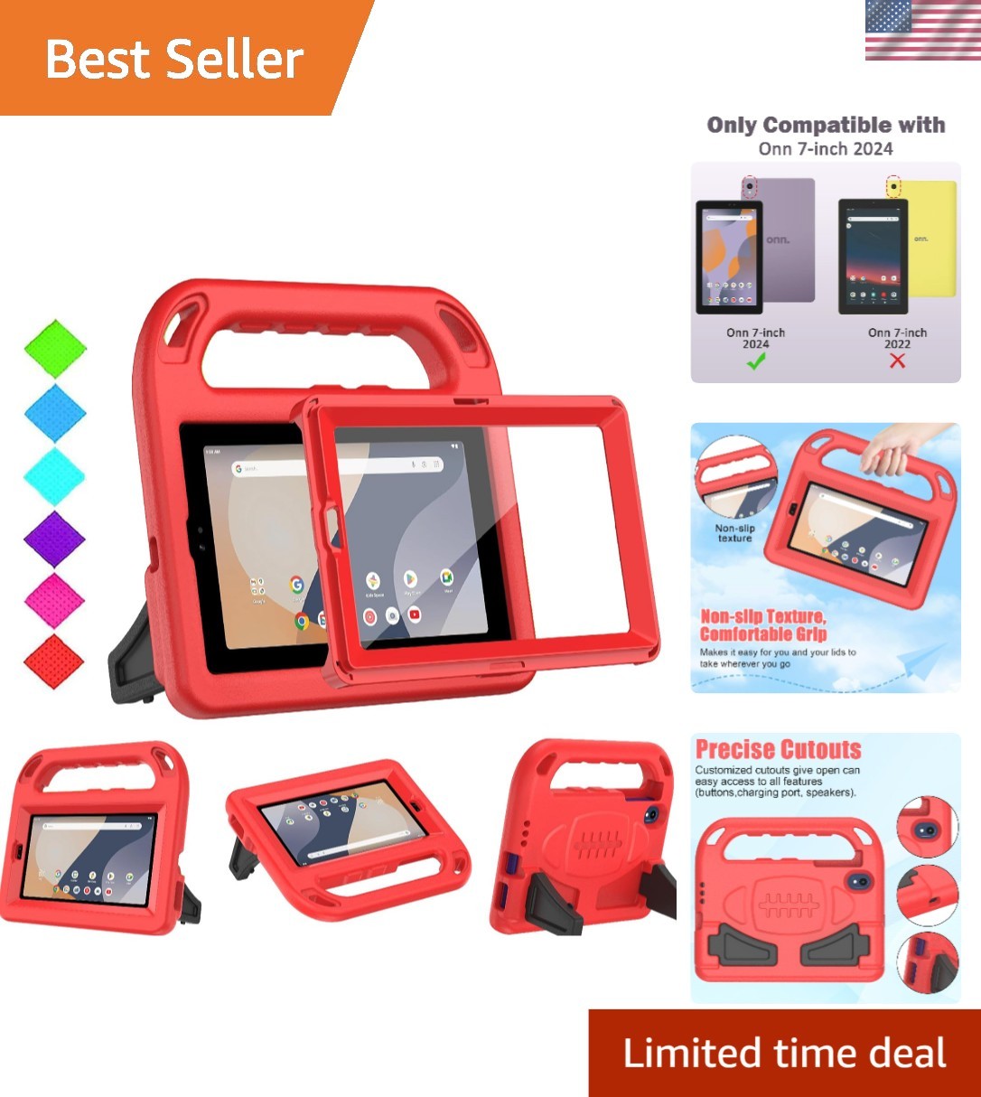 Ultimate Kids Protective Case for Onn 7 Inch Tablet 2024 - Red with Screen Guard