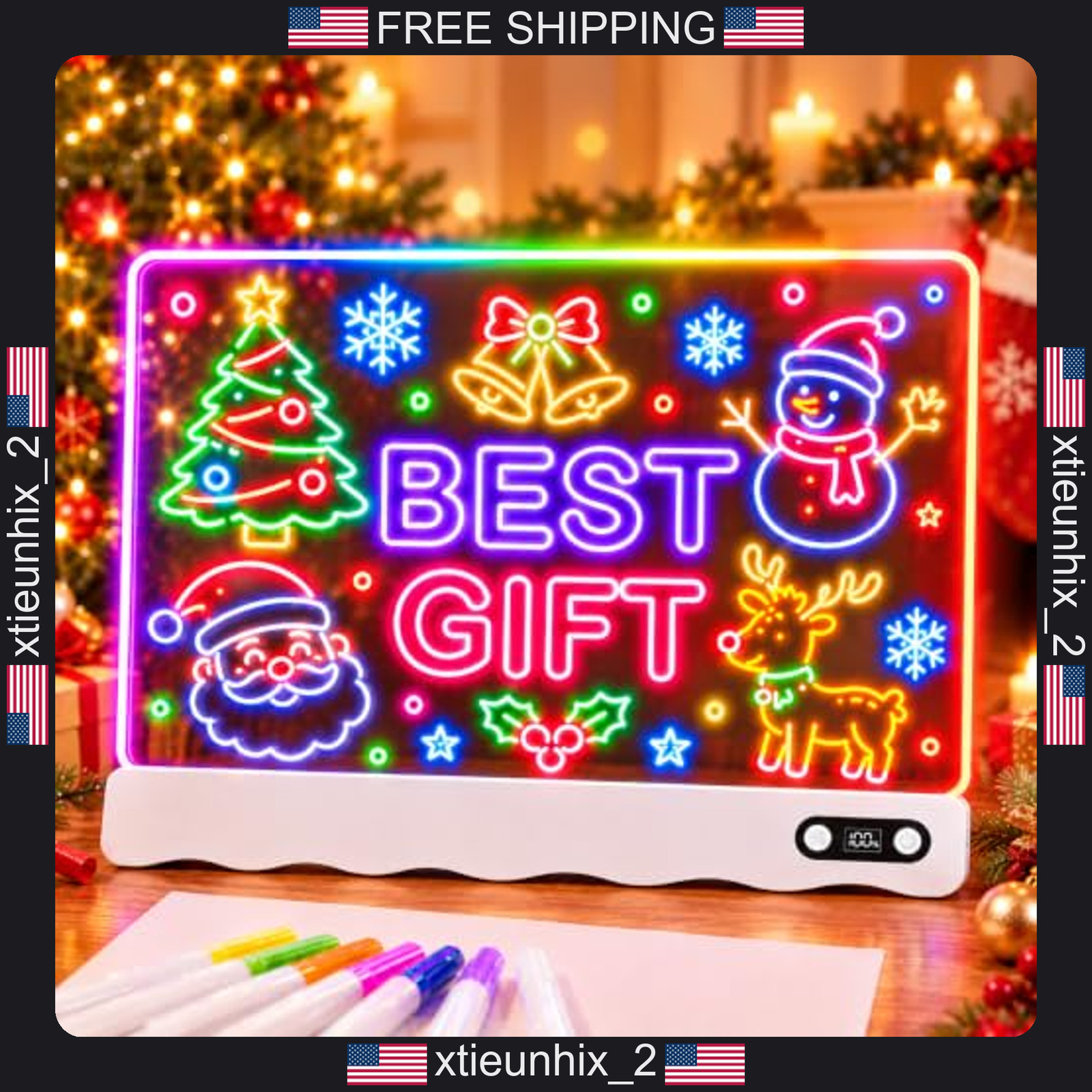 16-Inch LED Drawing Board for Kids Neon Glow Doodle Pad with Markers