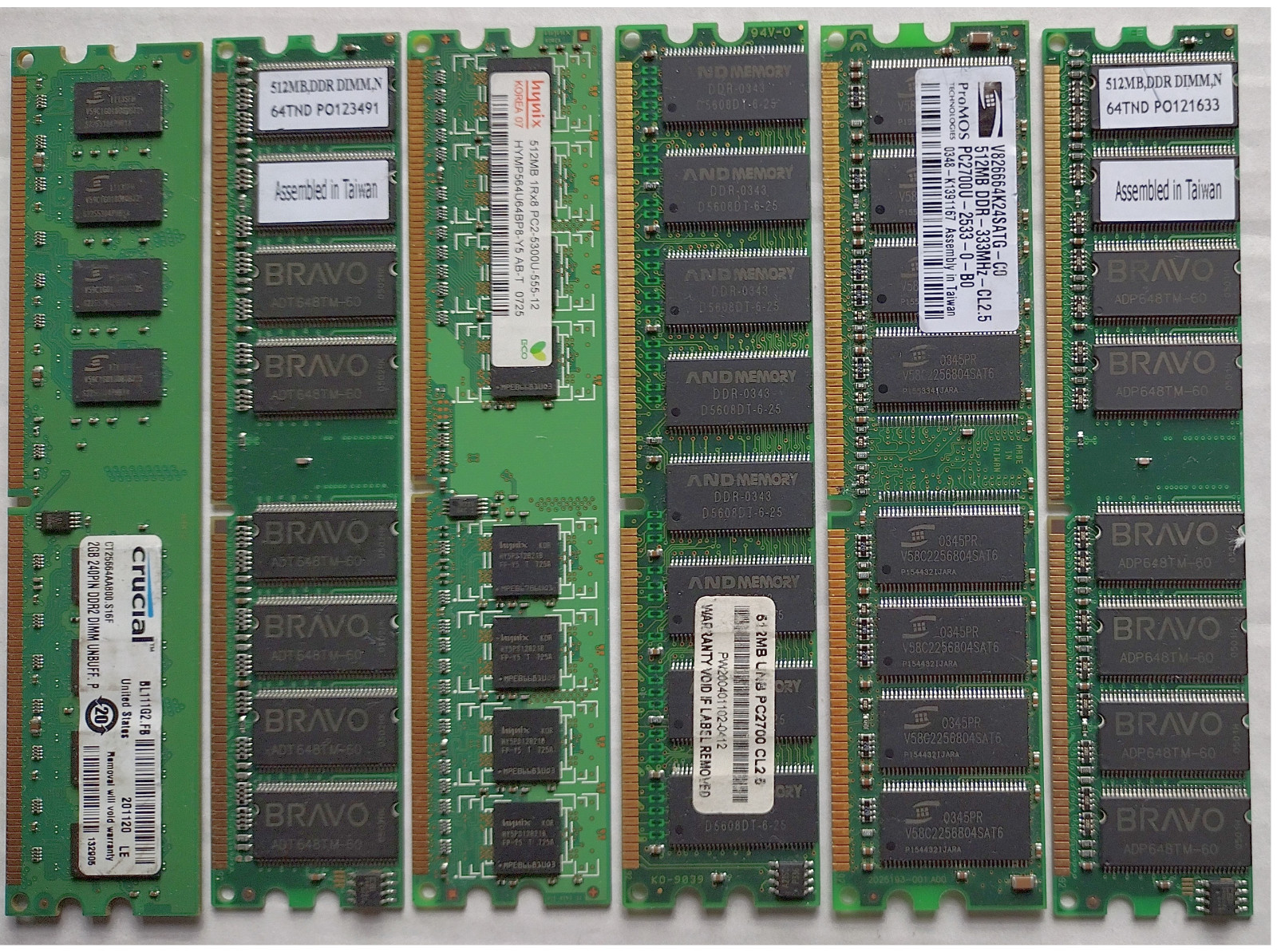 (6 Total) MEMORY MODULES, (Five) 512MB MEMORY MODULES, (One) 2GB MEMORY MODULE.