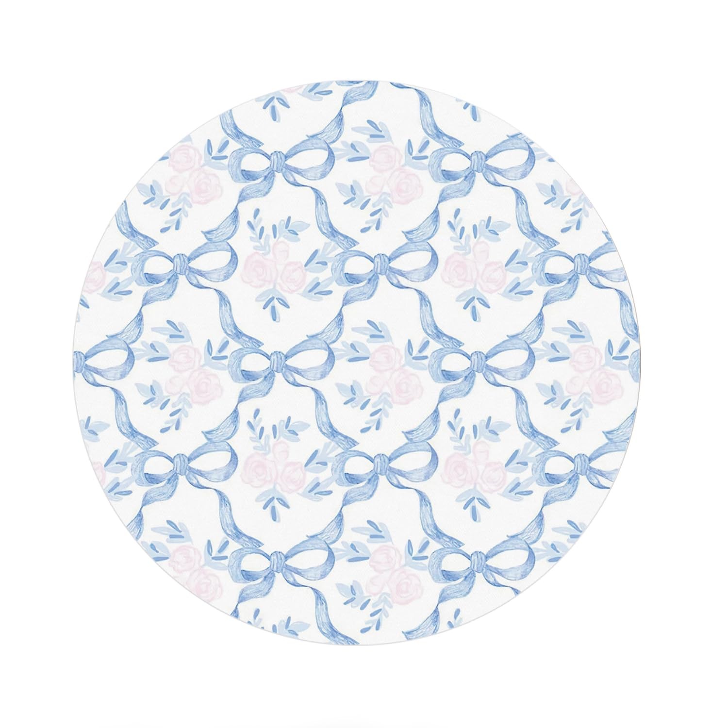 Light Blue Pad, Floral Bow Round Mousepad for , 8.7 Inch