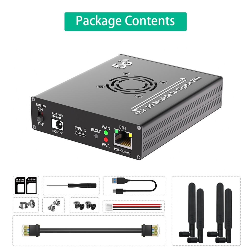 for M.2 NGFF B-key 4G/5G Module to Type C Adapter with RJ45 Port Dual SIM Card
