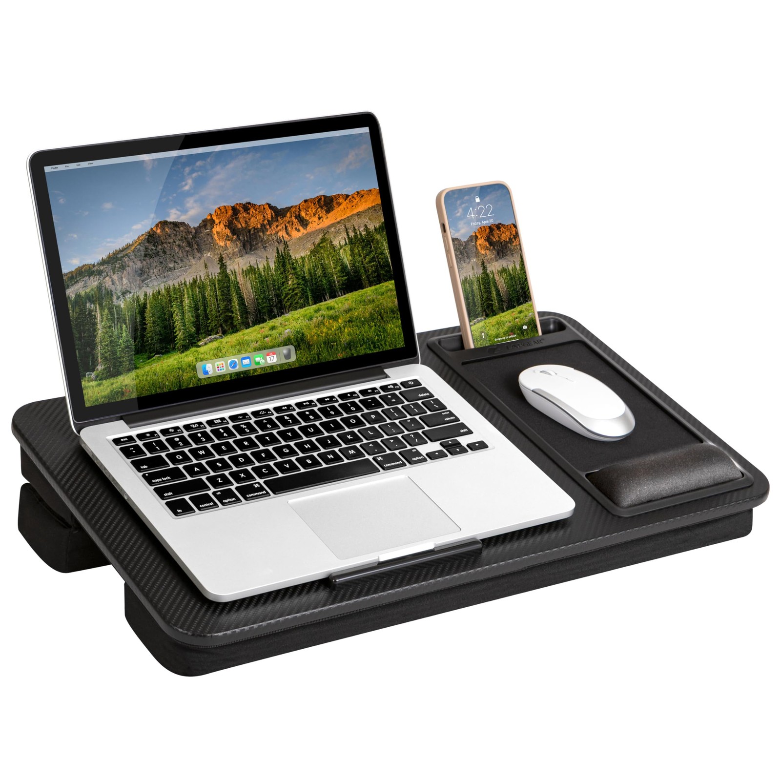 Large Adjustable Lap Desk with Memory Foam Wrist Rest, Mouse Pad, Phone