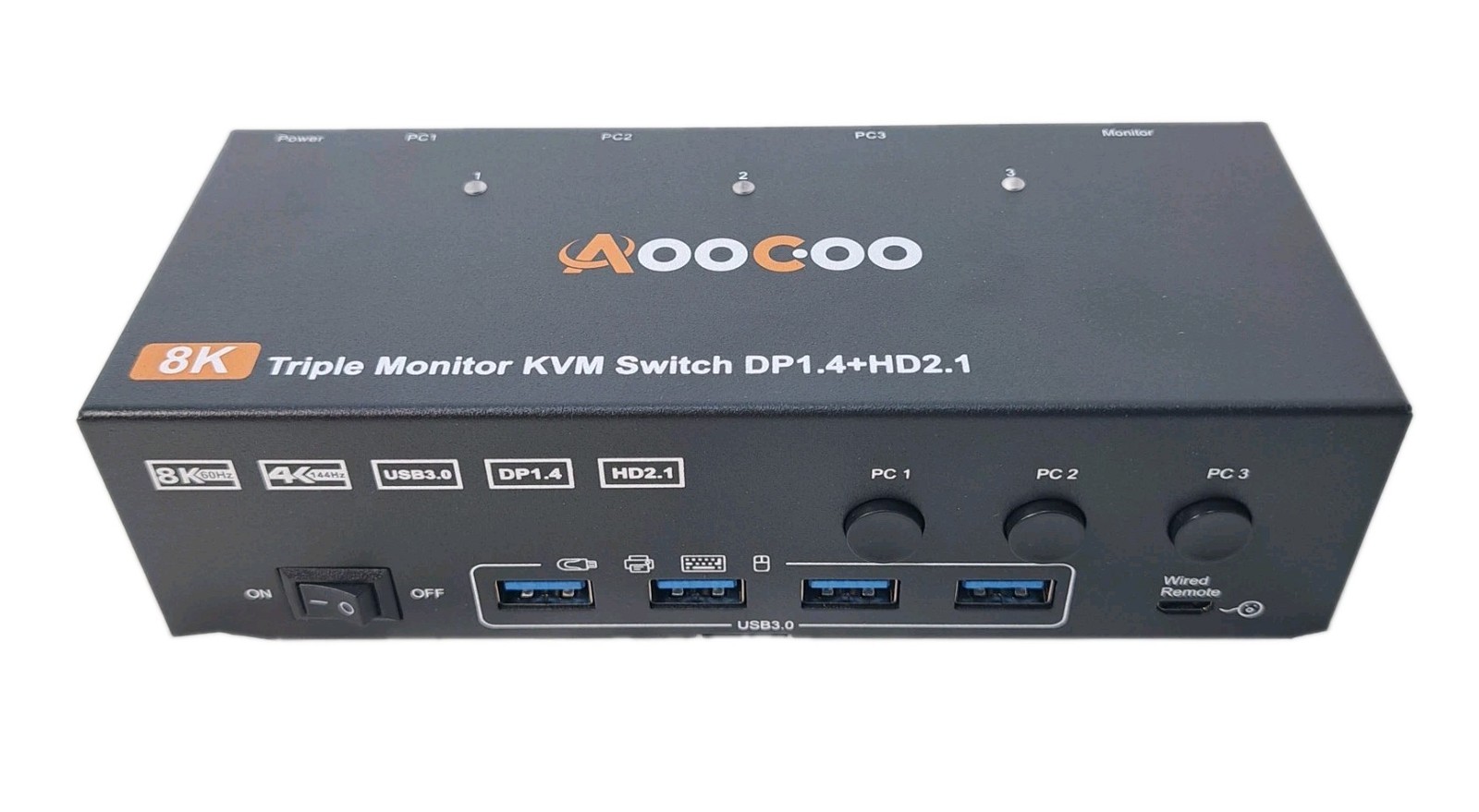 Open Box AOOCOO KVM Switch Triple Monitor/PC 4K@120Hz 8K@60Hz (KVM303DH)