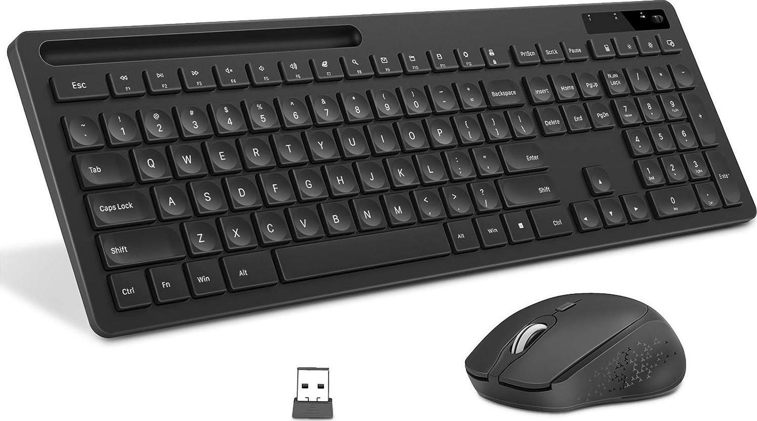 Wireless Keyboard and Mouse Keyboard with Phone Holder 2.4GHz Silent Wireless