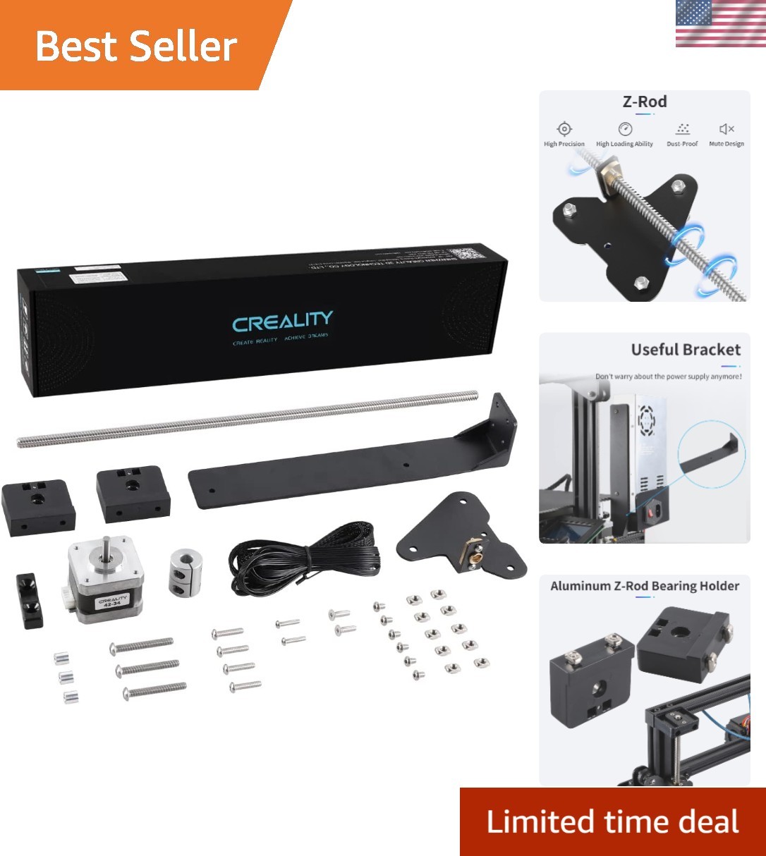 3D Official Printer Ender 3 Dual Z-axis Upgrade Kit with Lead Screw, Metal Po...