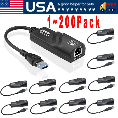 USB3.0 Gigabit Ethernet LAN RJ45 1000Mbps Network Adapter For Windows PC Mac Lot