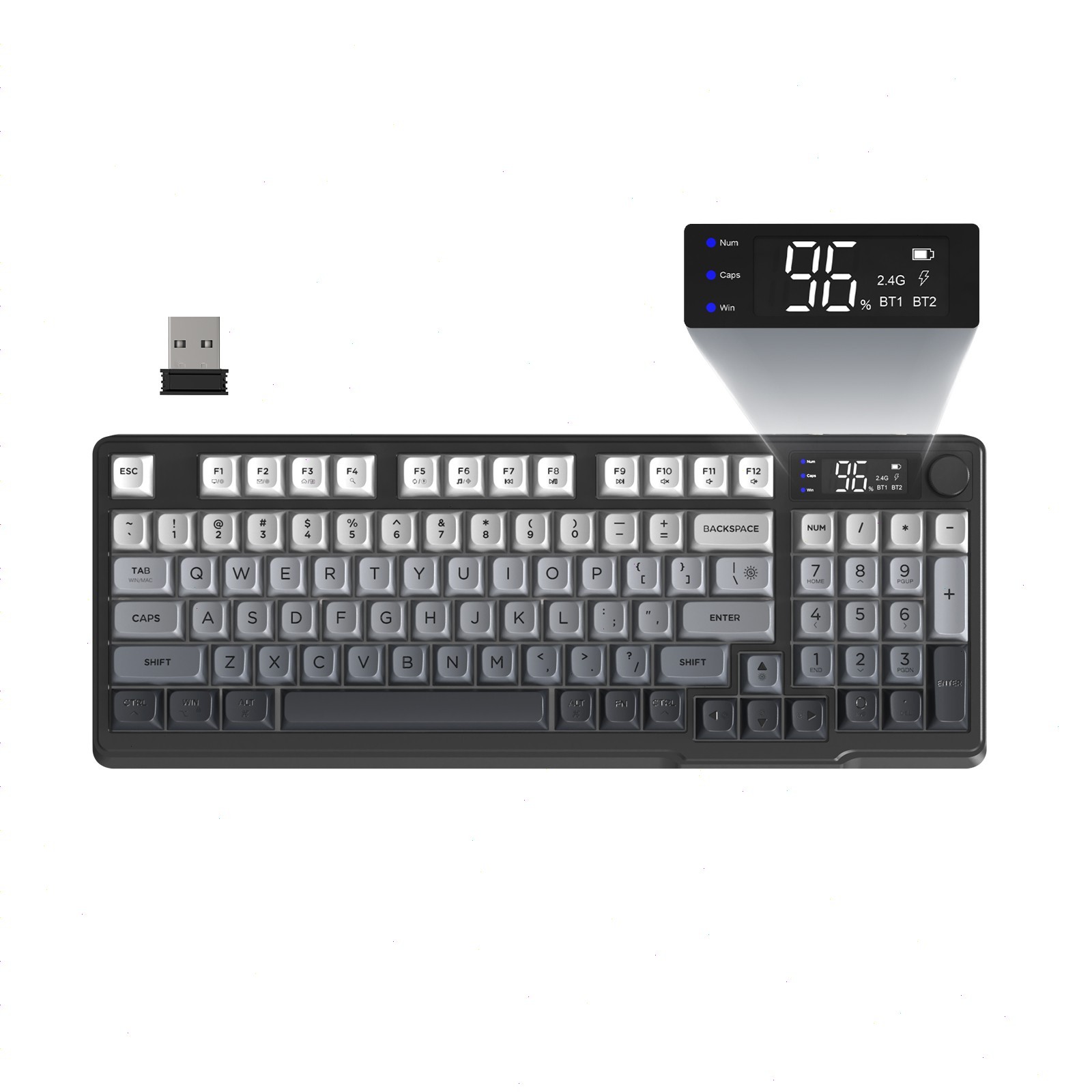 FREEWOLF M96 Dual Mode Wireless Gaming keyboard with Display Screen RGB Backlit
