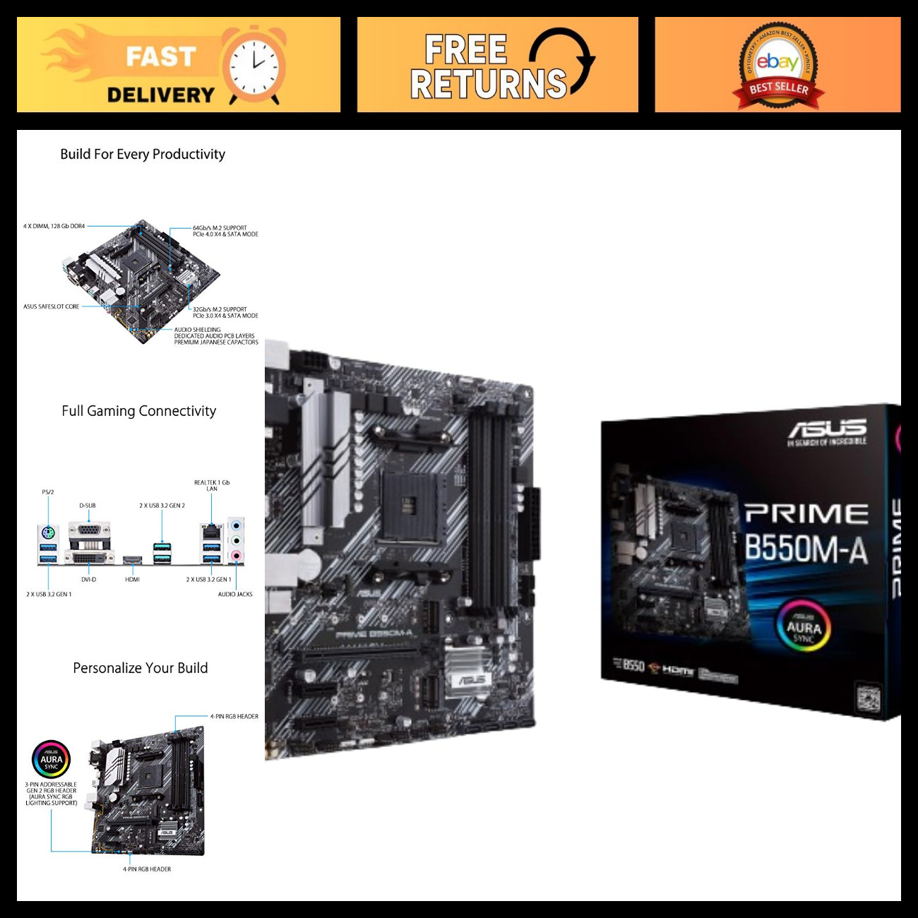 AMD Micro ATX Motherboard B550M WiFi 6 PCIe 4.0 DDR4 HDMI 2.1 RGB Header